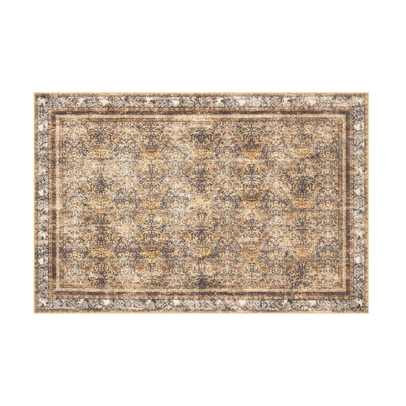 Retro Printed Boho Area Rugs, Vintage Washable Non-Slip Rug for, Living Room, Bedroom, 4 x 6 ft, Dark Coffee, 1 Pack