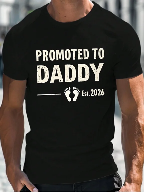 Retro Promoted to Daddy Est 2026 Fatherhood Announcement T-Shirt First Time Father Men's Graphic Tee Funny New Dad Gift
