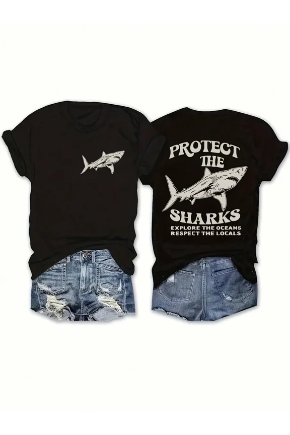 Retro Protect The Sharks Graphic T-Shirt Explore The Oceans Respect The Locals Vintage Nature Conservation Shark Lover Tee Unisex Short Sleeve Top