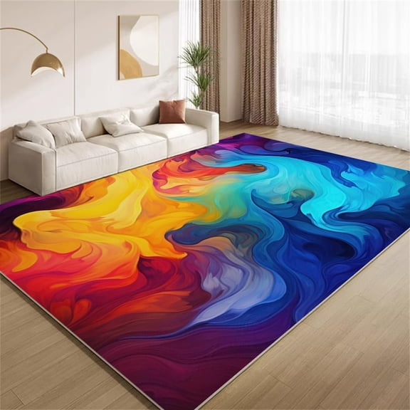 Retro Psychedelic Area Rugs, Colorful 70s 80s Carpet, Washable Non Slip Low Pile Soft Rug for Entryway Bedroom Decor Mat 5ftx8ft