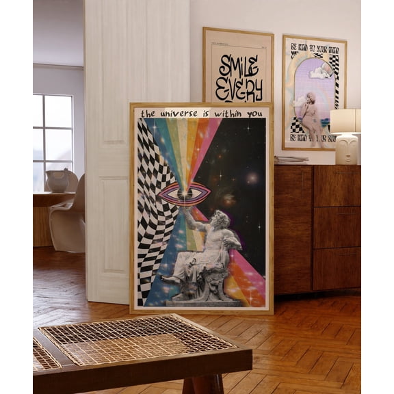 Retro Psychedelic Cosmic 70s Spiritual Art, Unframed Canvas 8x10in