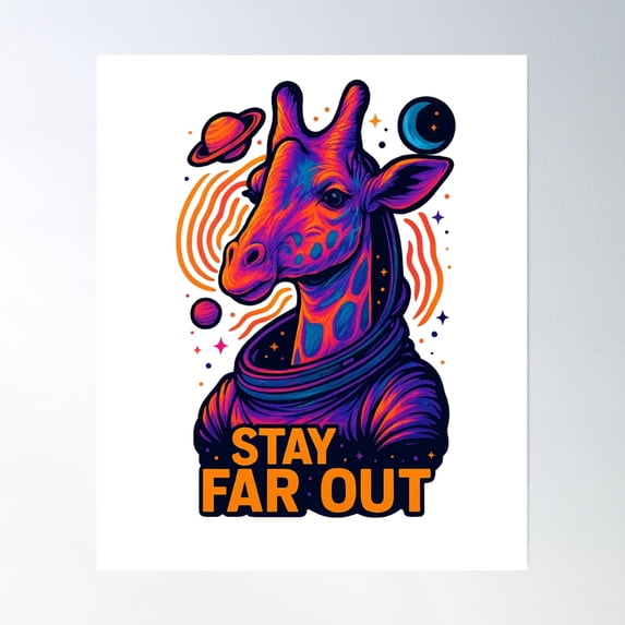 Retro Psychedelic Giraffe - Stay Far Out Poster Wall Art, Modern Wall Decor, 8x12 UNFRAMED