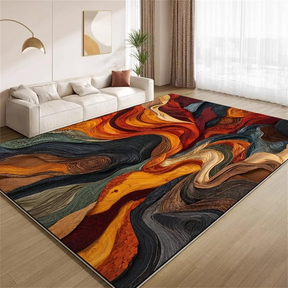 Retro Psychedelic Line Area Rugs, Multicolor Funky Carpet, Washable Non Slip Low Pile Soft Rug for Bedroom Entryway Decor Mat 5ftx8ft