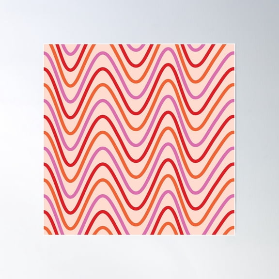 Retro Psychedelic Waves Pattern In Pink, Orange And Red Poster Wall Art, Modern Wall Decor For Living Room Bedroom, 24x24 UNFRAMED