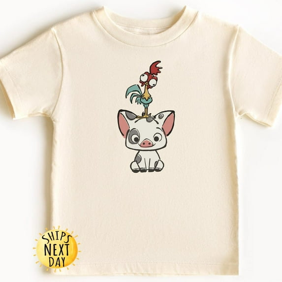 Retro Pua And Heihei Toddler Shirt, Hei Hei Children Shirt, Cute Kids Tee, TODDLER SHORT SLEEVE TEE BELLA CANVAS 3001T