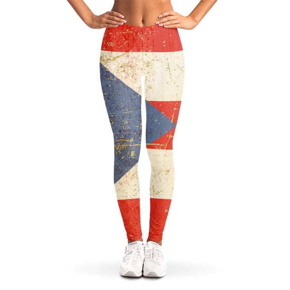 Retro Puerto Rican Flag Print Leggings, Puerto Rico Sexy Yoga Leggings For Women.