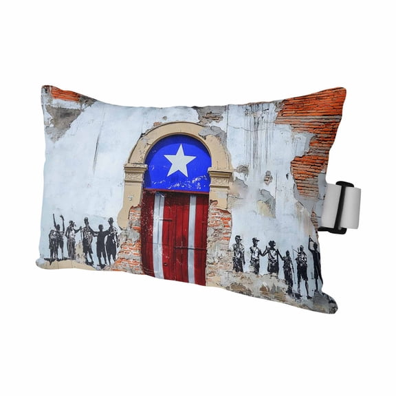 Retro Puerto Rico Door Outdoor Pillow for Chaise Lounge Chair,Shabby Mottled Wall Art Waterproof Headrest Lumbar Pillows with Insert&Elastic Strap for Patio Pool Garden Chairs Decor,1 Pack