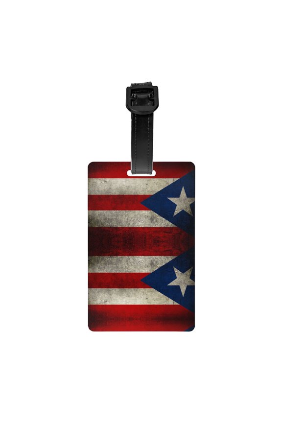 Retro Puerto-Rico-Flag Luggage Tag Pvc Identifier Card Holder Label Travel Bag Tag