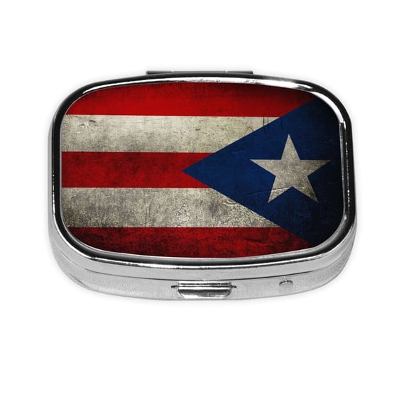 Retro Puerto-Rico-Flag Pill Case Pill Box 2 Compartment Medicine Case Vitamin Pill Organizer For Pocket Purse And Travel