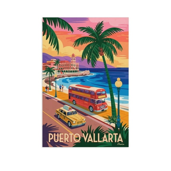 Retro Puerto Vallarta Poster Vintage Mexican Tourism Art for Walls Canvas Poster