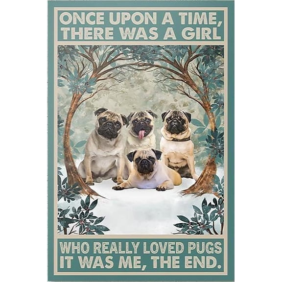 Retro Pug Lover Tin Sign, 8x12 Inch Metal Wall Decor Plaque for Home, Bar or Cafe