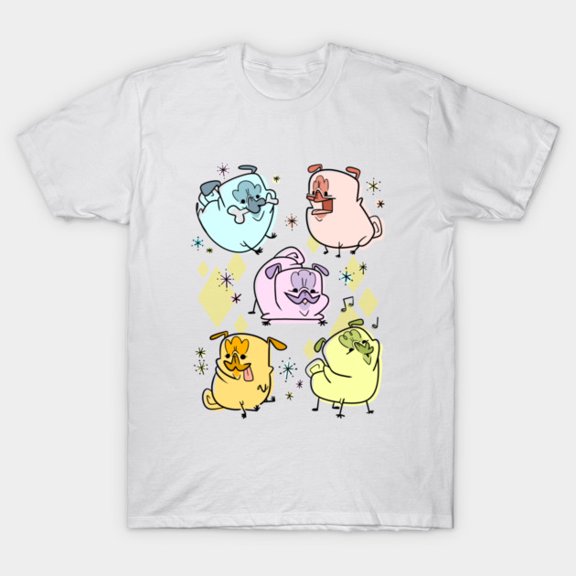 Retro Pugs 80s 90s Vintage Aesthetic Cute Puppy Pattern Unisex T-Shirt, for men & women, up to size 5XL