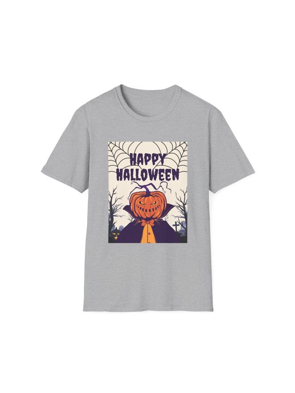 Retro Pumpkin Face Spooky Spiderweb Illustration Halloween Holiday T-Shirt, Size S-5XL