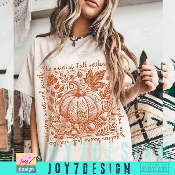 Retro Pumpkin Fall Vibes T-shirt, Vintage Fall shirt, Cute Autumn T-shirt, Linocut Fall Leaves Pumpkin TH100619