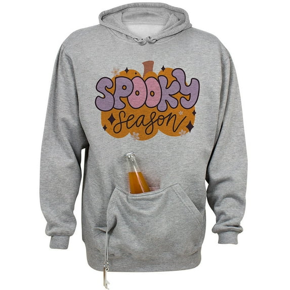 Retro Pumpkin Spooky Season Beer Holder Tailgate Hoodie Sweatshirt Unisex Large Oxford