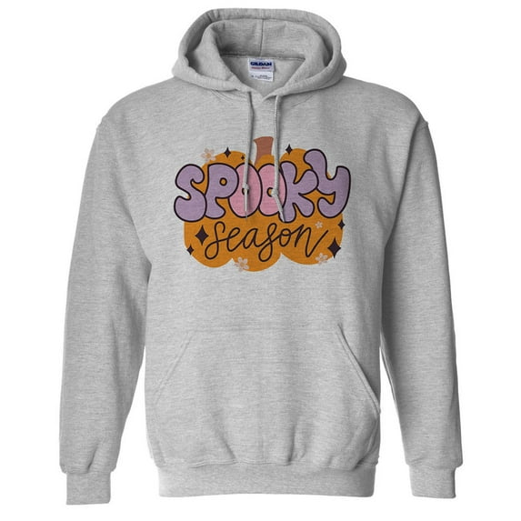Retro Pumpkin Spooky Season Hoodie Sweatshirt Unisex Large Grey