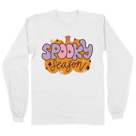 Retro Pumpkin Spooky Season Long Sleeve Shirt Unisex Large White