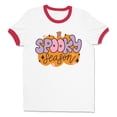 thumbnail image 1 of Retro Pumpkin Spooky Season Ringer Tee Shirt Unisex X-Large White/Red, 1 of 5