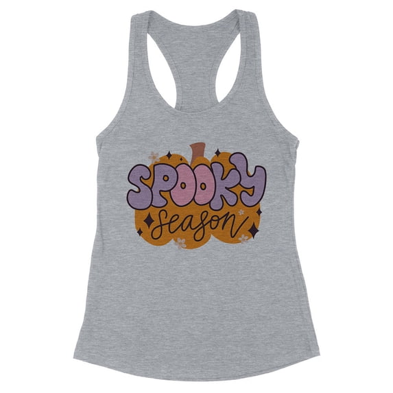 Retro Pumpkin Spooky Season Tank Top Fitted Racerback Women's Medium Heather Grey
