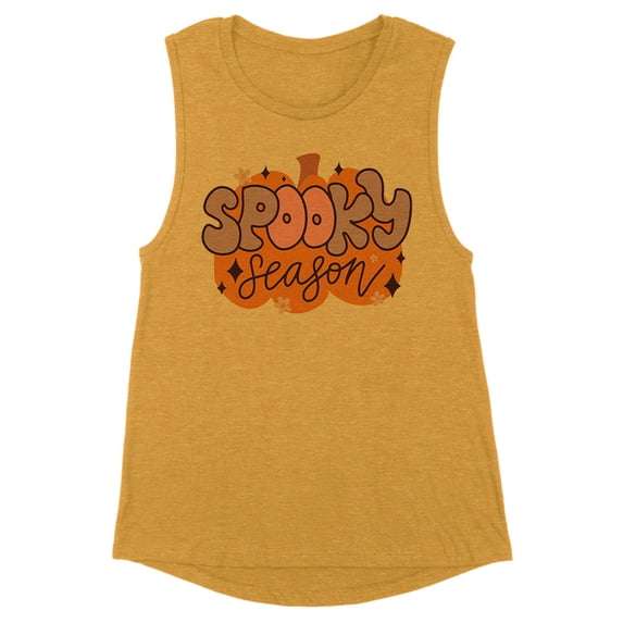 Retro Pumpkin Spooky Season Women's Muscle Tank X-Small Antique Gold