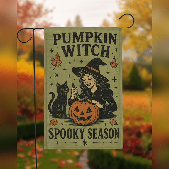 ORIGIN FORGE 12 x 18 in Polyester Pumpkin Witch Outdoor Flag