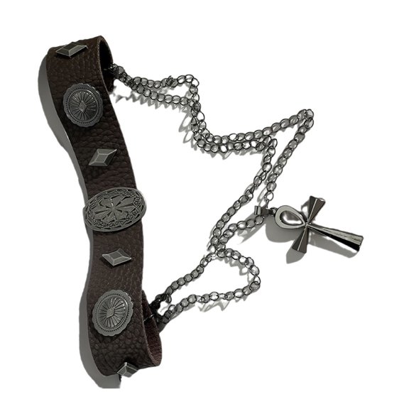 Retro Punk Double Layer Necklace with Crosses Charm and Studded Designs Accessory Portable for Trendy Trendsetters