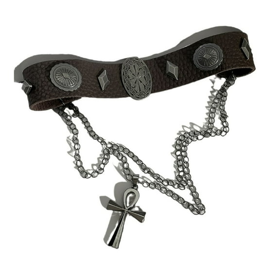 Retro Punk Double Layer Necklace with Crosses Charm and Studded Designs Accessory Portable for Trendy Trendsetters