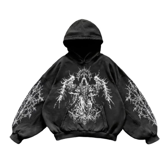 Retro Punk Graphic Hoodies for Men and Women Long Sleeve Pullover Tops Gothic Fashion Hooded Y2k Sweatshirts 2000s Clothes Streetwear Unisex