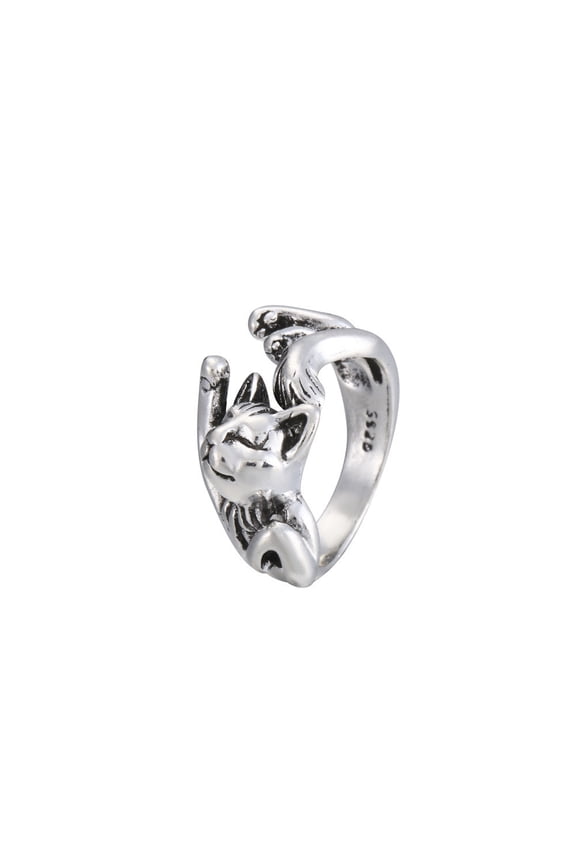 Unisex Alloy Chinchilla Ring Adjustable Opening Statement Ring Geometric European Fashion Hip Hop Retro Punk Ring Silver