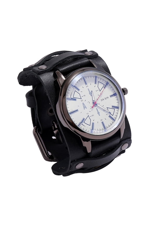 Retro Punk Pointer Watch Leather 17-25cm Adjustable Fashion Male Bangles Elegant Black