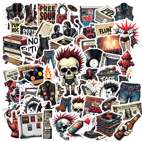 Retro Punk Rock Stickers, Waterproof Punk Rock Sticker for Water Bottle Laptop Phone Cases Planner Skateboard Luggage Helmet Party Favor Decor, Ideal for Adults Teens Teacher Rewards