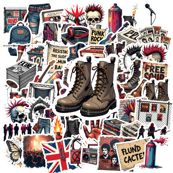 Retro Punk Rock Stickers, Waterproof Punk Rock Sticker for Water Bottle Laptop Phone Cases Planner Skateboard Luggage Helmet Party Favor Decor, Ideal for Adults Teens Teacher Rewards