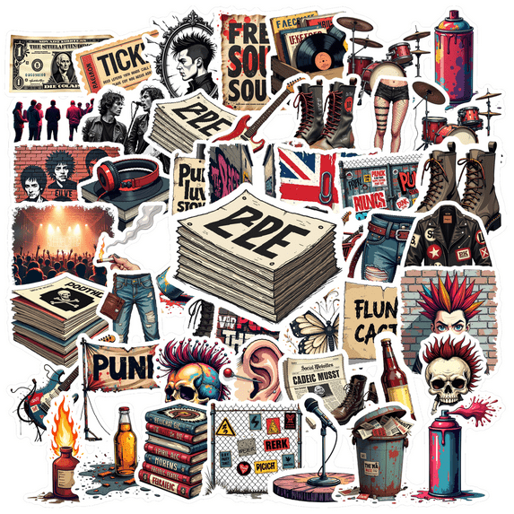 Retro Punk Rock Stickers, Waterproof Punk Rock Sticker for Water Bottle Laptop Phone Cases Planner Skateboard Luggage Helmet Party Favor Decor, Ideal for Adults Teens Teacher Rewards