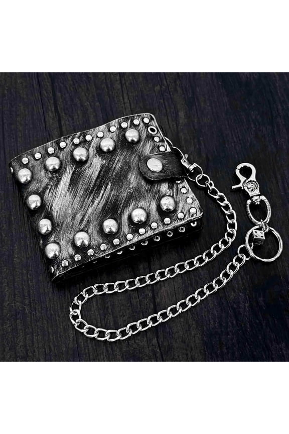 Retro Punk Rock Wallet Biker Rivet Purse with Chain Silver Mens