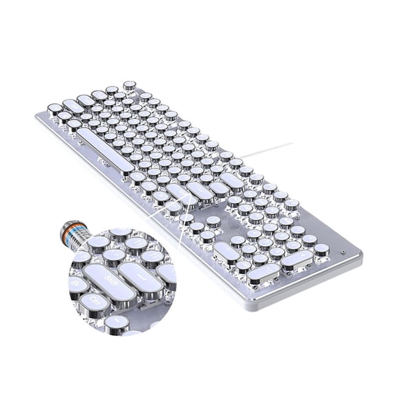 Retro Punk Round Keycap Mechanical Keyboard for Gamers 104 Key White Lighting Media Control White