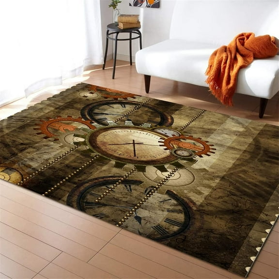 Retro Punk Steam Area Rug,Classic Retro Steampunk Clock Dial, Modern Bar Decor Rug, Suitable For Living Room, Bedroom, Kitchen, Bathroom Non-Slip Easy Care Floor Mat 1x2ft