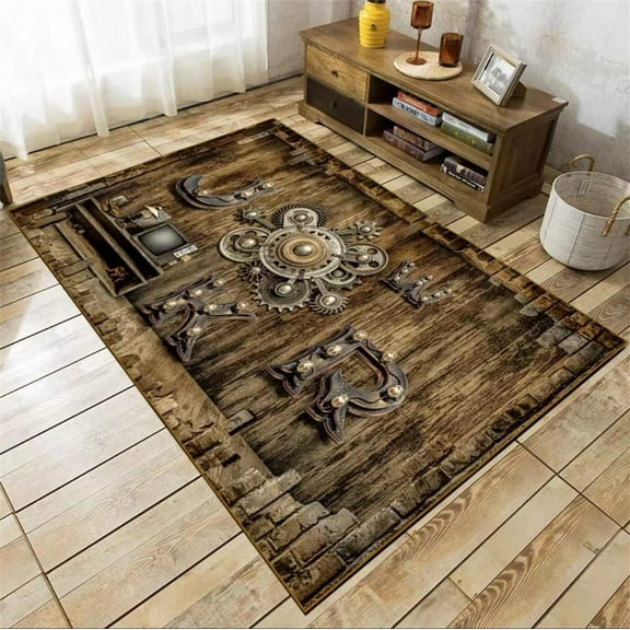 Retro Punk Steam Area Rug, Steampunk Gear Techno Rug, Classic Distressed Clock Gear Decoration Rug For Living Room, Bedroom, Kitchen, Bathroom Non-Slip Easy Care Floor Mat