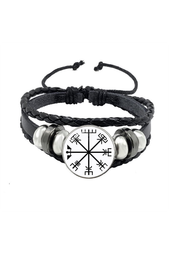 Unisex Bracelet Retro Geometric Pattern Artificial Leather Bracelet Adjustable Woven Strap Wristband Fashion Jewelry