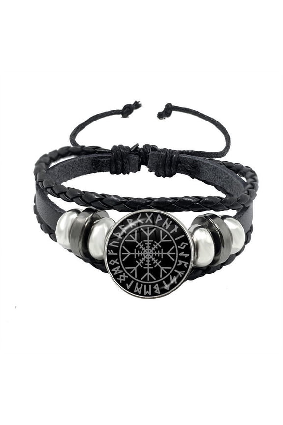 Unisex Bracelet Retro Geometric Pattern Artificial Leather Bracelet Adjustable Woven Strap Wristband Fashion Jewelry