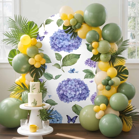Retro Purple Arch Backdrop Cover, 6FT, Hydrangeas Floral Leaf Country Plant Farmhouse Spandex Arch Covers Double-Sided Backdrop for Wedding Birthday Party Photo Background Decoration