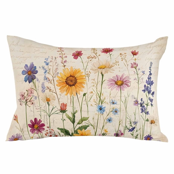 Retro Purple Pink Yellow Wildflowers Queen Size Pillow Cover, Pillowcase Protectors with Zipper, Breathable Decorative Throw Pillow Case Cover, Pillow Shams for Couch Sofa 20x30Inch