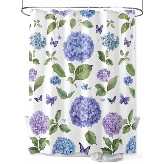 Retro Purple Shower Curtain, Hydrangeas Floral Leaf Country Plant Farmhouse Waterproof Shower Curtain Set with 12 Hooks Lightweight Washable Fabric Shower Curtains for Bathroom 72x78 Inches
