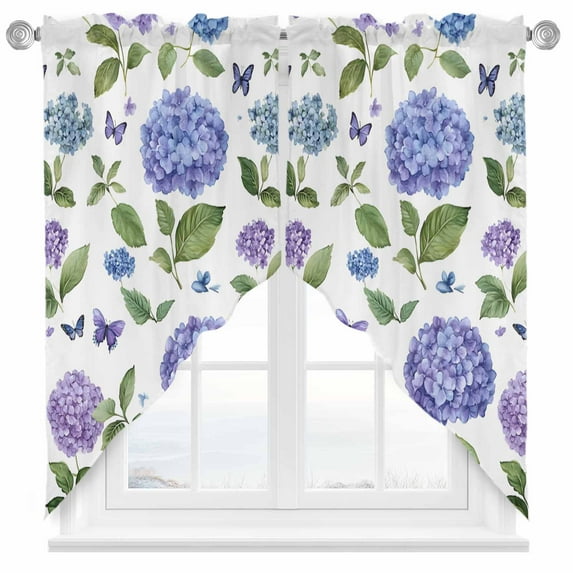 Retro Purple Swag Valances for Windows 2 Pack Hydrangeas Floral Leaf Country Plant Farmhouse Swag Kitchen Curtains 45 Inches Long Rod Pocket Short Window Treatment for Kitchen Bathroom 36"x45"