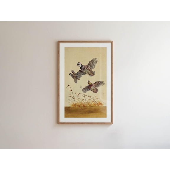 Retro Quail Print Rustic Outdoors Art Waterfowl Lake House Decor, Unframed Canvas 8x10in