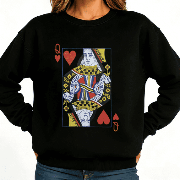 Retro Queen Of Hearts Womans Sweatshirt Graphic Sweatshirt White Black S-3XL Card Lover Gift Loose Fit Crew Neck Tops