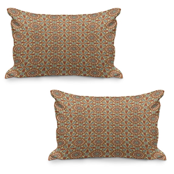 Retro Quilted Pillowcover Set of 2, Colorful and Geometric Round Patterns Floral Design Print, Standard Queen Size Pillow Cover for Bedroom, 30" x 20", Multicolor, by Ambesonne