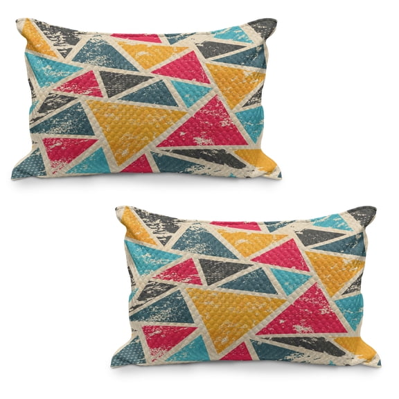 Retro Quilted Pillowcover Set of 2, Funk Art Abstract Geometric Grunge Triangles Murky Graphic Design, Standard Queen Size Pillow Cover for Bedroom, 36" x 20", Multicolor, by Ambesonne