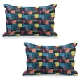 thumbnail image 1 of Retro Quilted Pillowcover Set of 2, Hand Drawn Vintage Composition of Geometric Shapes Squares Rectangles and Stripes, Standard Queen Size Pillow Cover for Bedroom, 36" x 20", Multicolor, by Ambesonne, 1 of 1