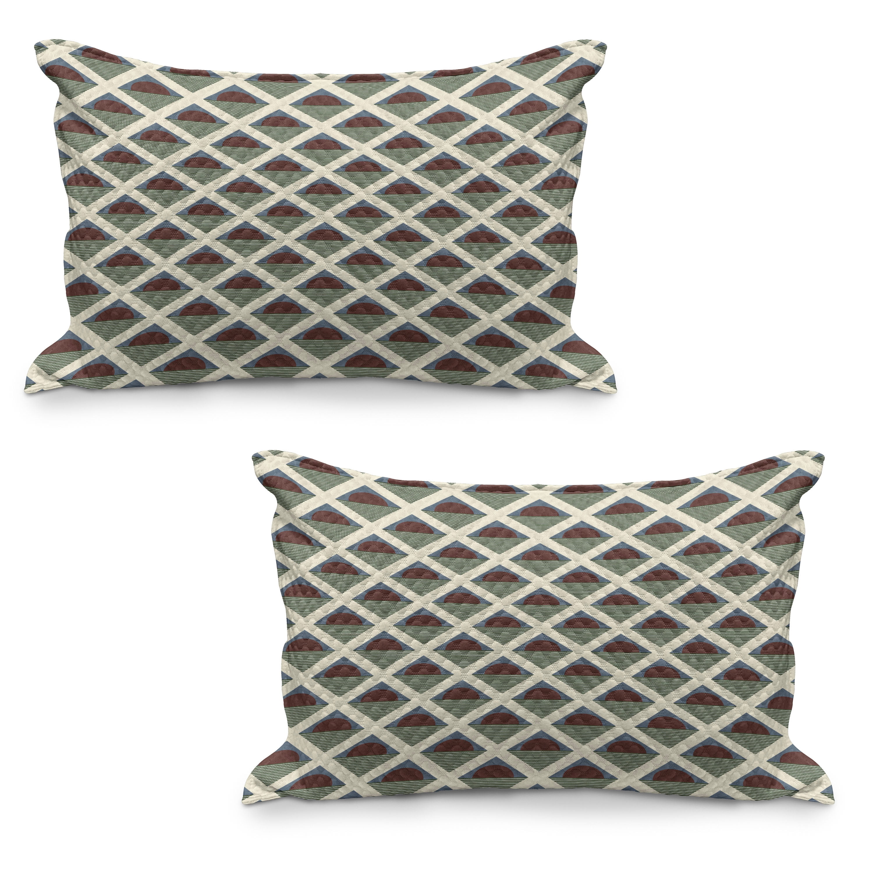 Retro Quilted Pillowcover Set of 2, Pop Art Style Funky Half Circles Geometric Diamond Stripes