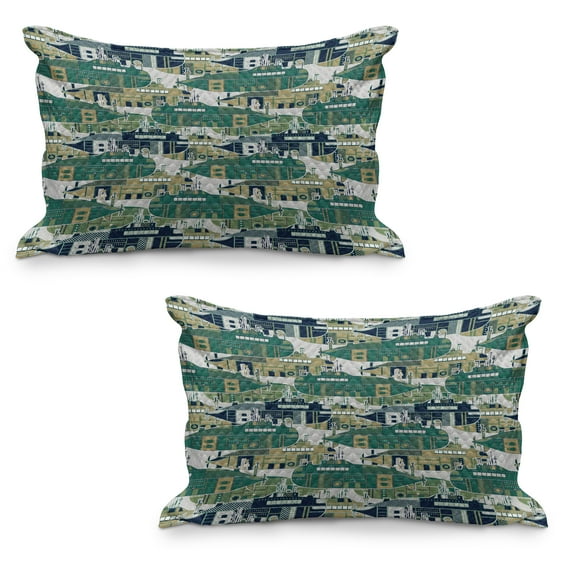 Retro Quilted Pillowcover Set of 2, Retro Submarine Concept with Torpedoes Vintage Hand Drawn Squares Circles Image, Standard Queen Size Pillow Cover for Bedroom, 36" x 20", Multicolor, by Ambesonne